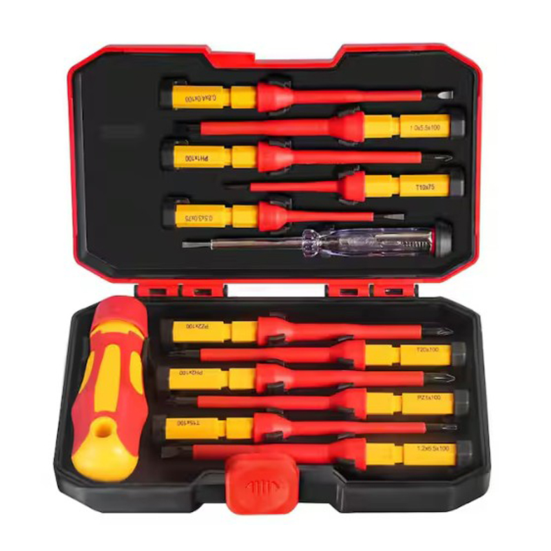 1000-Volt Insulated Screwdriver Set 13 Bit Red Electrical Hand Tool Kit VDE GS Certified Magnetic Tips 13-Piece