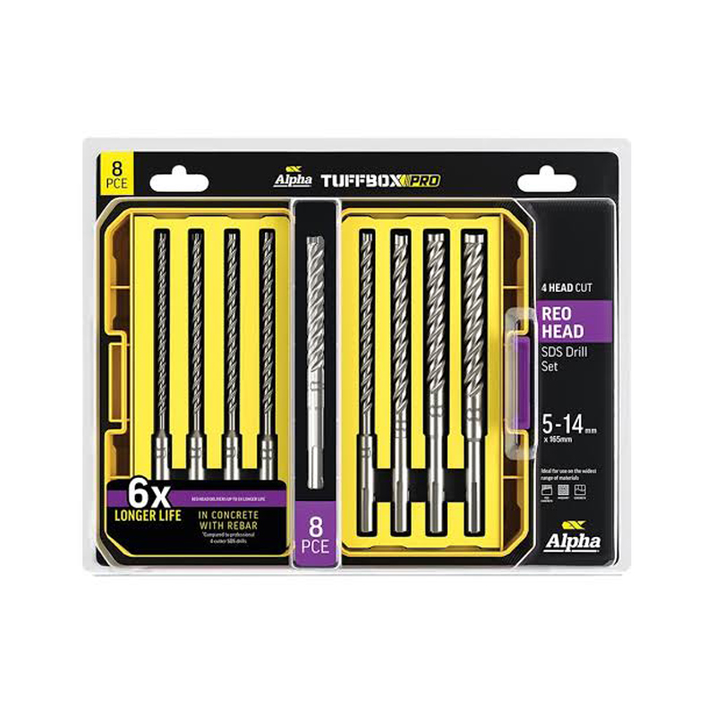 Alpha SM8SPZTP Reo Head SDS+ 4-Cut Tuffbox Pro Drill Set 8 Piece