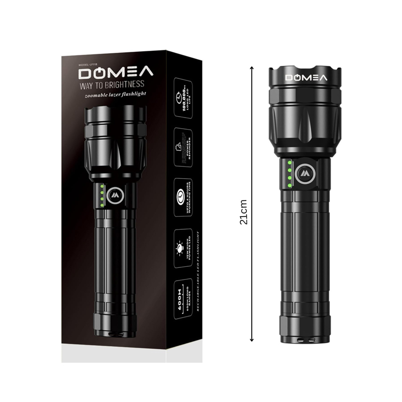 DOMEA Zoomable Lazer Flash Light|Rechargeable, 600M Range 100000 Hours Long LED Life 4000mAh Battery, Up To 4 Hours Working Time SOS Light Power Reminder Suitable For Camping Outdoor Activities |15 W