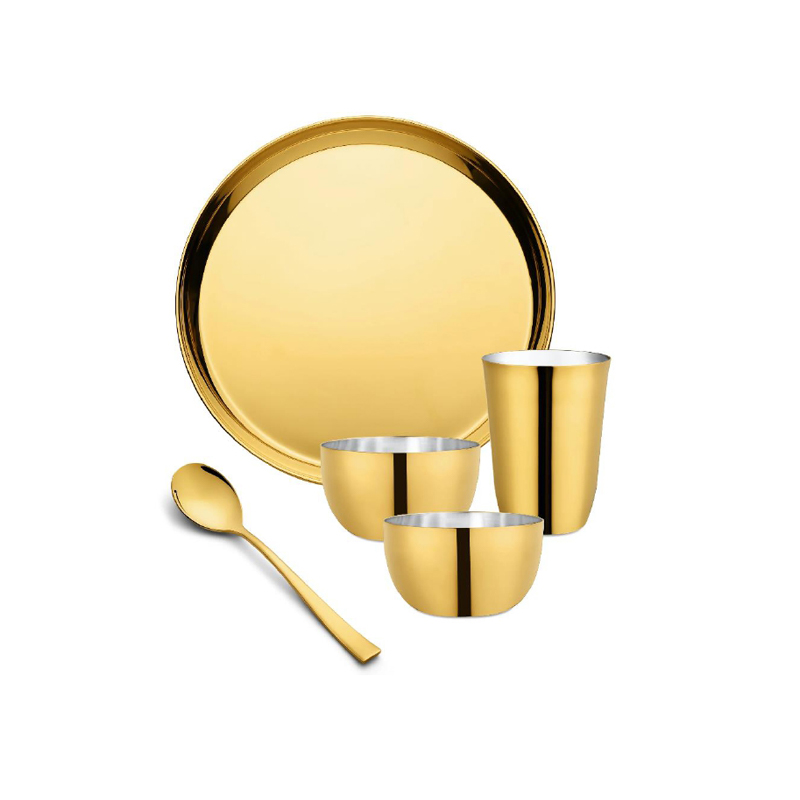 FnS Royal Stainless Steel Gold PVD 5 pcs Dinner Thali Set