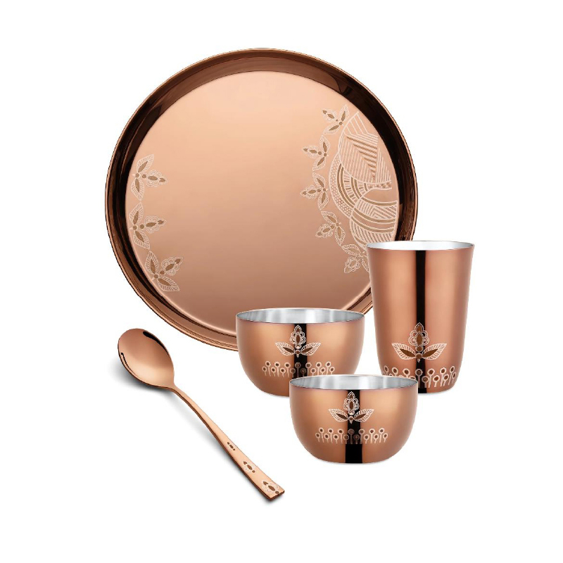 FnS Leheren Stainless Steel Rose Gold 5 pcs Dinner Thali set
